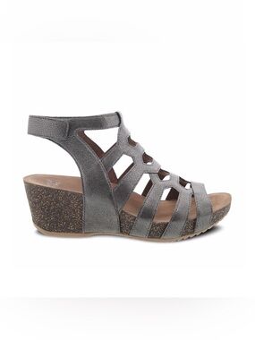 Dansko Selina Gladiator Sandal Metallic Pewter Nappa Leather Wedge Comfort Sz 41